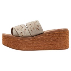 Chloe Grey Denim Woody Espadrille Flats Size 40