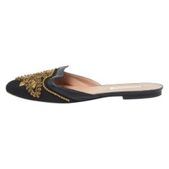 Oscar de la Renta Black Canvas and Leather Spanish Mules Mules Size 41