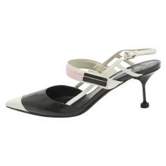 Prada Black/White Leather and Rubber Slingback Pumps Size 40.5