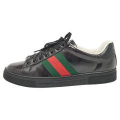 Gucci Black Patent and Leather Ace Lace Up Sneakers Size 41