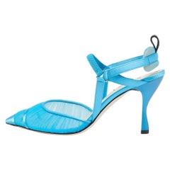 Fendi Blue Tulle and Satin Colibri Lite Slingback Pumps Size 39