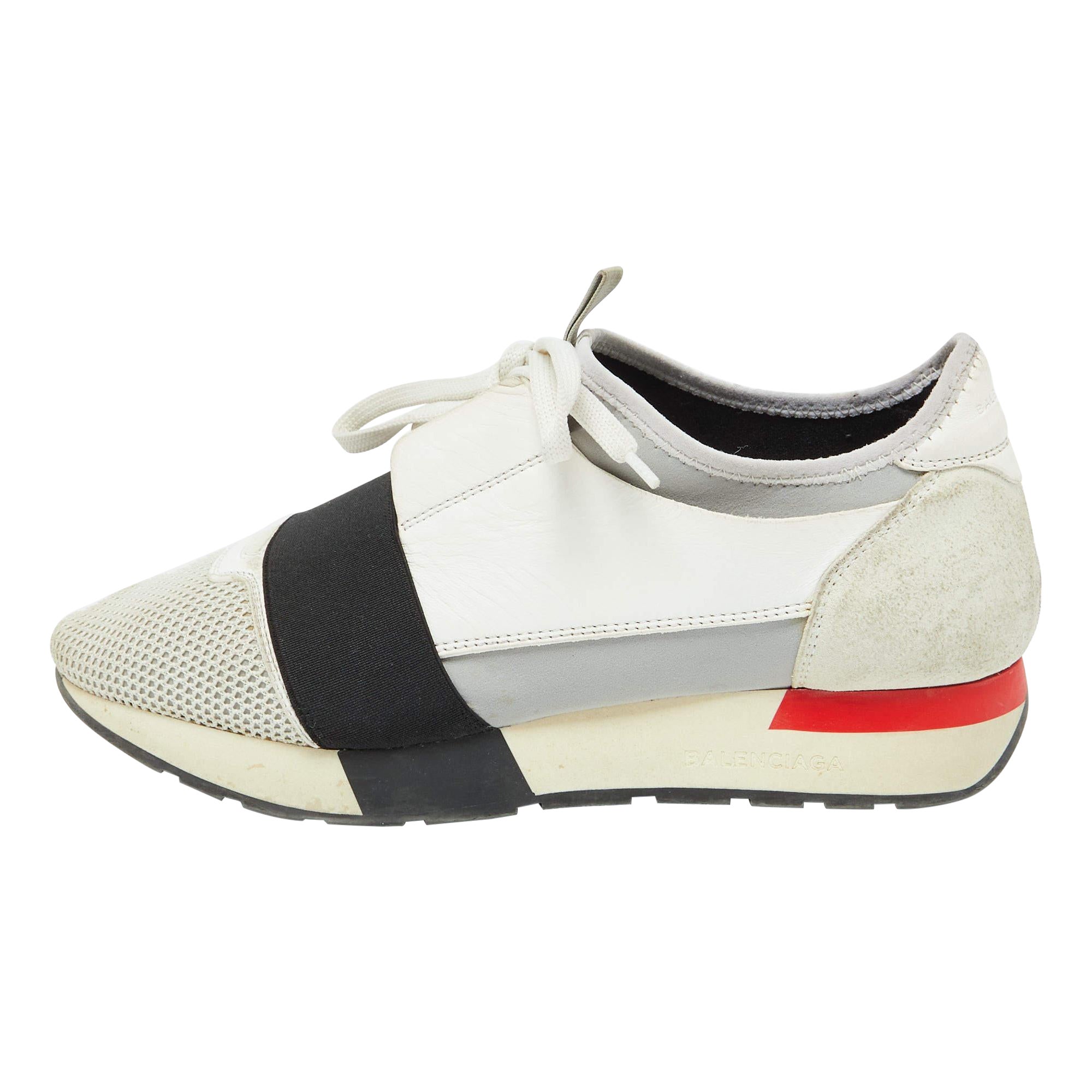 Balenciaga Multicolor Leather Mesh Suede Race Runner Low Top Sneakers Size 40