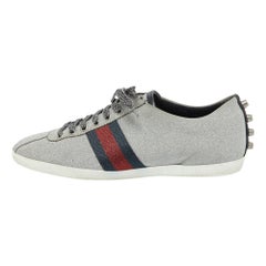 Gucci Metallic Silber Glitter Bambi Web Detail Nieten Low Top Turnschuhe Größe 43