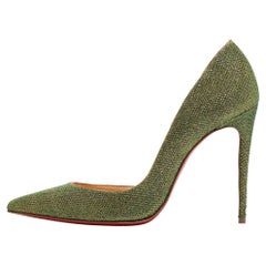 Christian Louboutin Green Glitter Fabric Iriza D'orsay Pumps Size 38