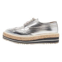 Prada Silver Leather Lce Up Derby Size 36.5