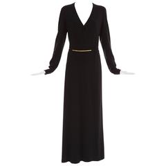 Donna Karan Black Stretch Jersey Long Sleeve Wrap Dress, Circa 1990's
