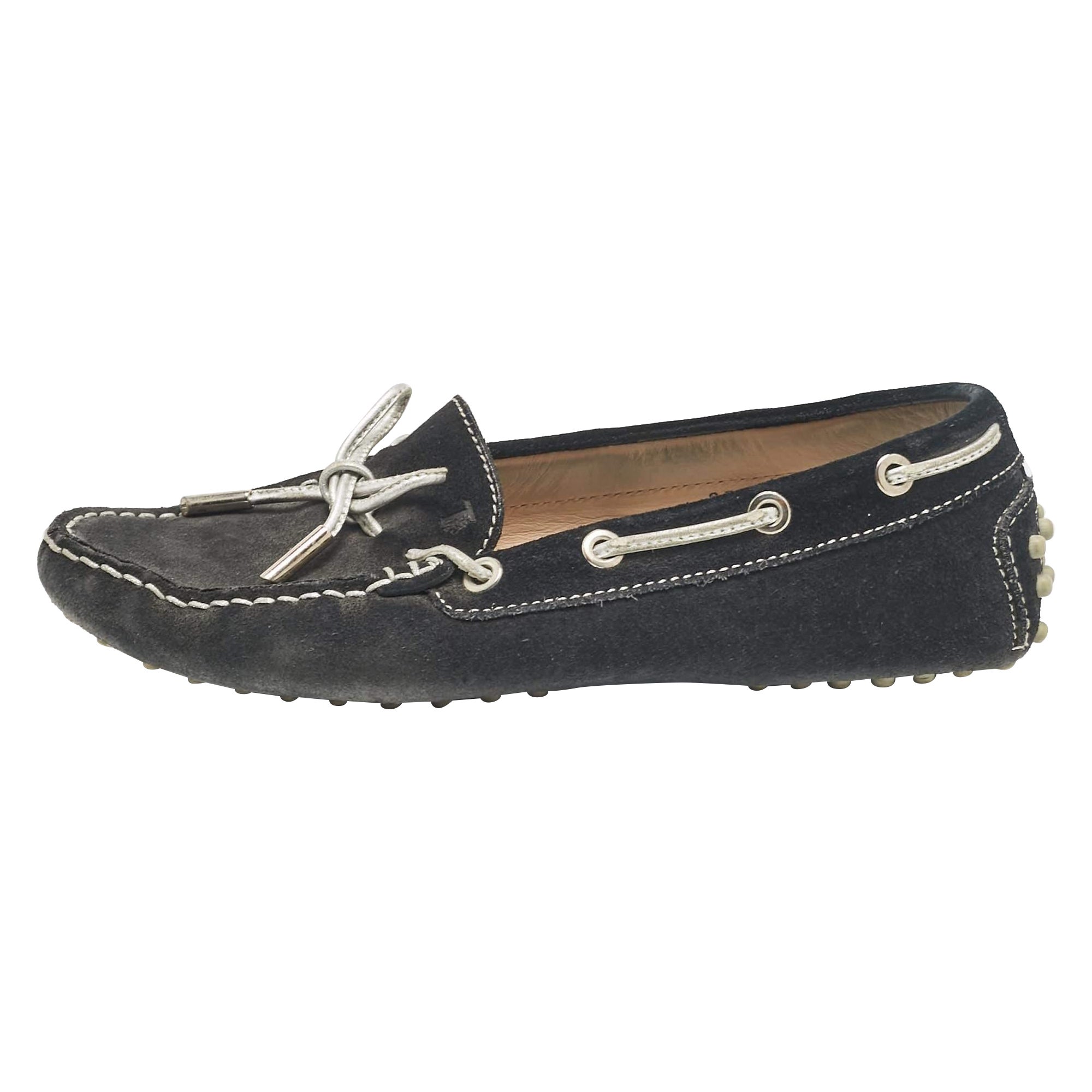 Tod's Navy Blue Suede Gommino Loafers Size 35.5 For Sale