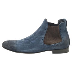 Used Burberry Blue Suede Ankle Length Boots Size 45