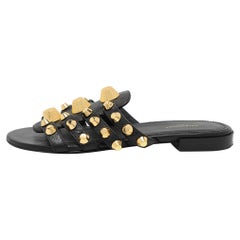 Balenciaga Black Leather Arena Flat Slides Size 35