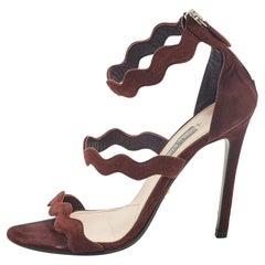 Prada Brown Suede Wavy Ankle Strap Sandals Size 36