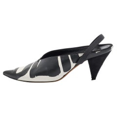 Celine Black/White Leather Pointed Toe Slingback Pumps Size 37.5