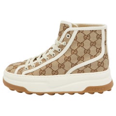 Gucci Beige GG Canvas Tennis 1977 High Top Sneakers Size 38.5