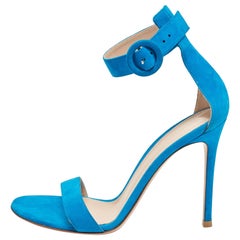 Gianvito Rossi Sandalias con tira al tobillo Portofino de ante azul talla 38
