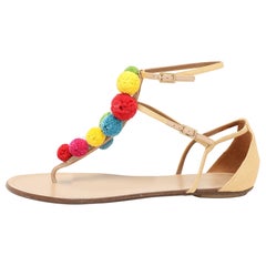 Sandalias planas con pompones de lona beige Aquazzura Talla 40