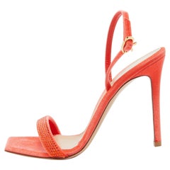 Gianvito Rossi Poppy Red Velvet Embellished Britney Sandals Size 40