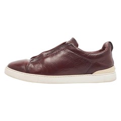 Ermenegildo Zegna Burgundy Leather triple stitch Slip On Sneakers Size 42.5