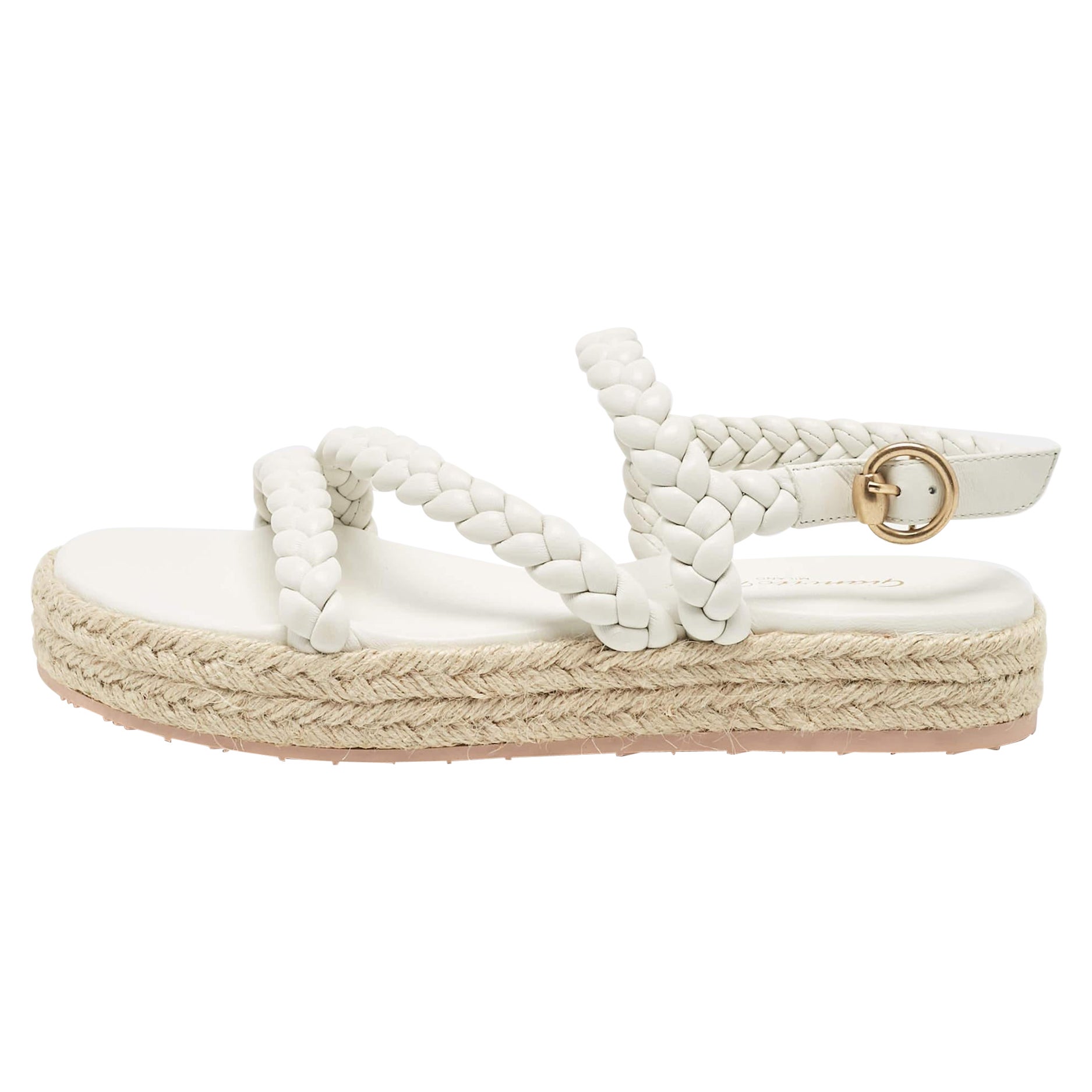 Gianvito Rossi White Braided Leather Platform Espadrille Sandals Size 36.5 For Sale