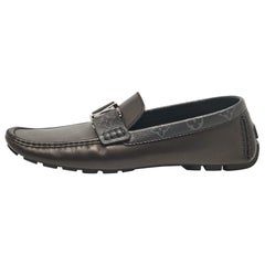 Louis Vuitton Black Leather and Monogram Eclipse Monte Carlo Loafers Size 42.5