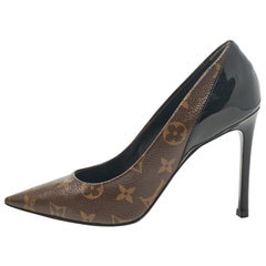 Louis Vuitton Black Monogram Canvas and Patent Leather Chérie Pumps Size 37.5