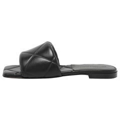 Bottega Veneta Black Leather Lido Flat Slides Size 36