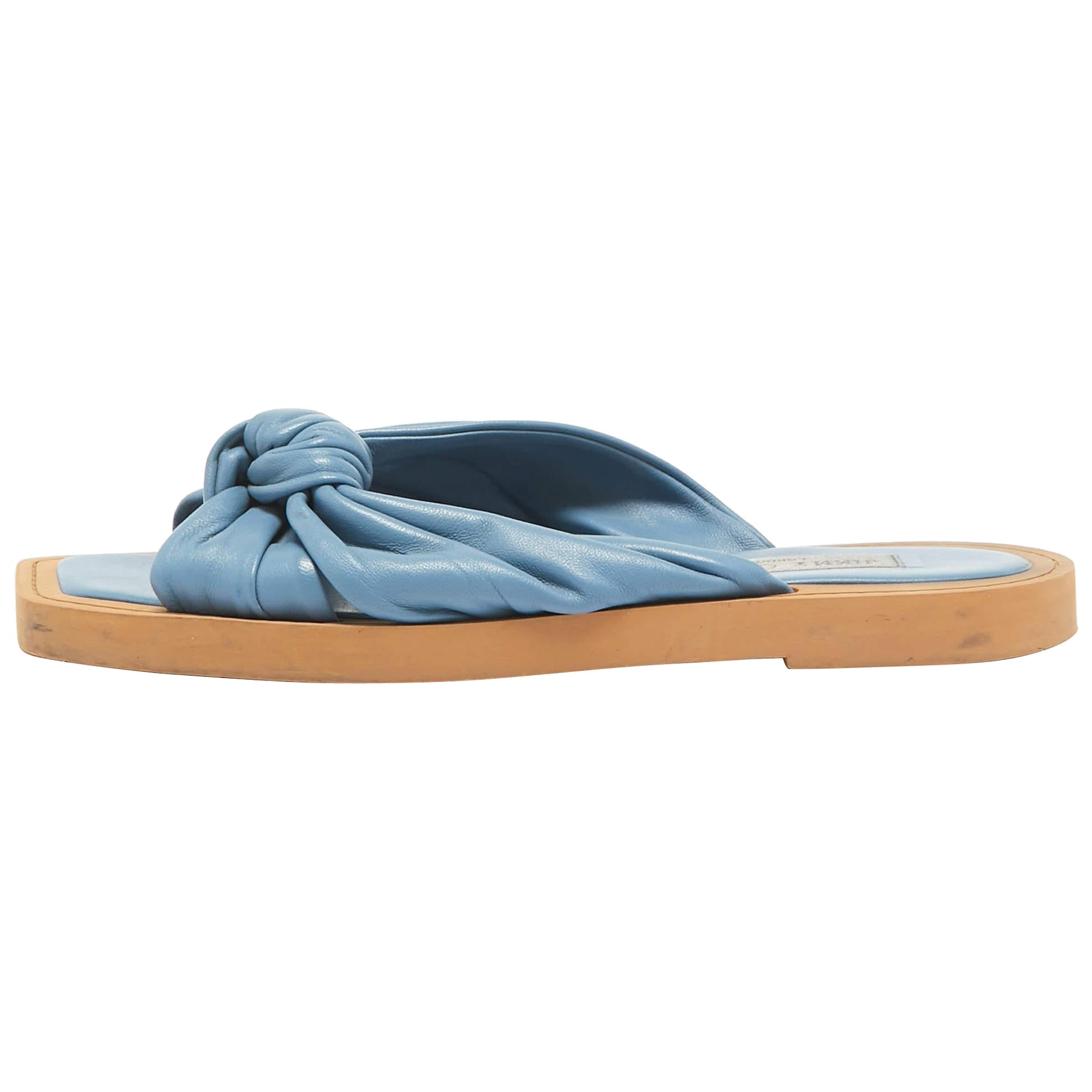 Jimmy Choo Blue Leather Flat Sandals Size 39 For Sale