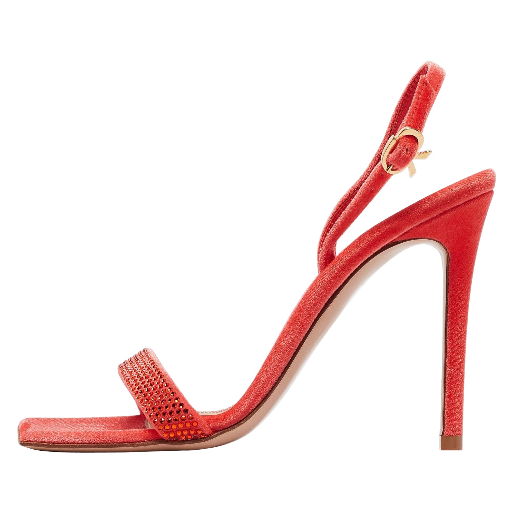 Gianvito Rossi Orange Velvet Britney Slingback Sandals Size 36 For Sale