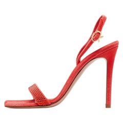 Gianvito Rossi Orange Velvet Britney Slingback Sandals Size 36