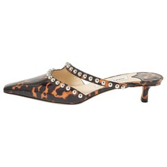Jimmy Choo Black/Brown Animal Print Patent Leather Ros Mules Size 39