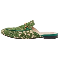 Gucci Green Leather and Mesh Princetown Mules Size 39.5