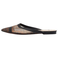 Fendi Beige/Black Mesh and Leather Colibri Slide Flats Size 36