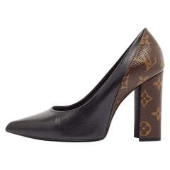 Louis Vuitton Black/Brown Leather Monogram Canvas Pointed Toe Pumps Size 35.5