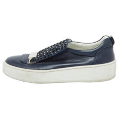 Sergio Rossi Blue Leather Suede Crystal Embellished SR1 Low Top Sneakers Size 38