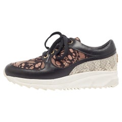Roberto Cavalli Black Leather and Mesh Lace Up Sneakers Size 36
