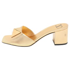 Valentino Gold Leather One Stud Slide Sandals Size 36.5