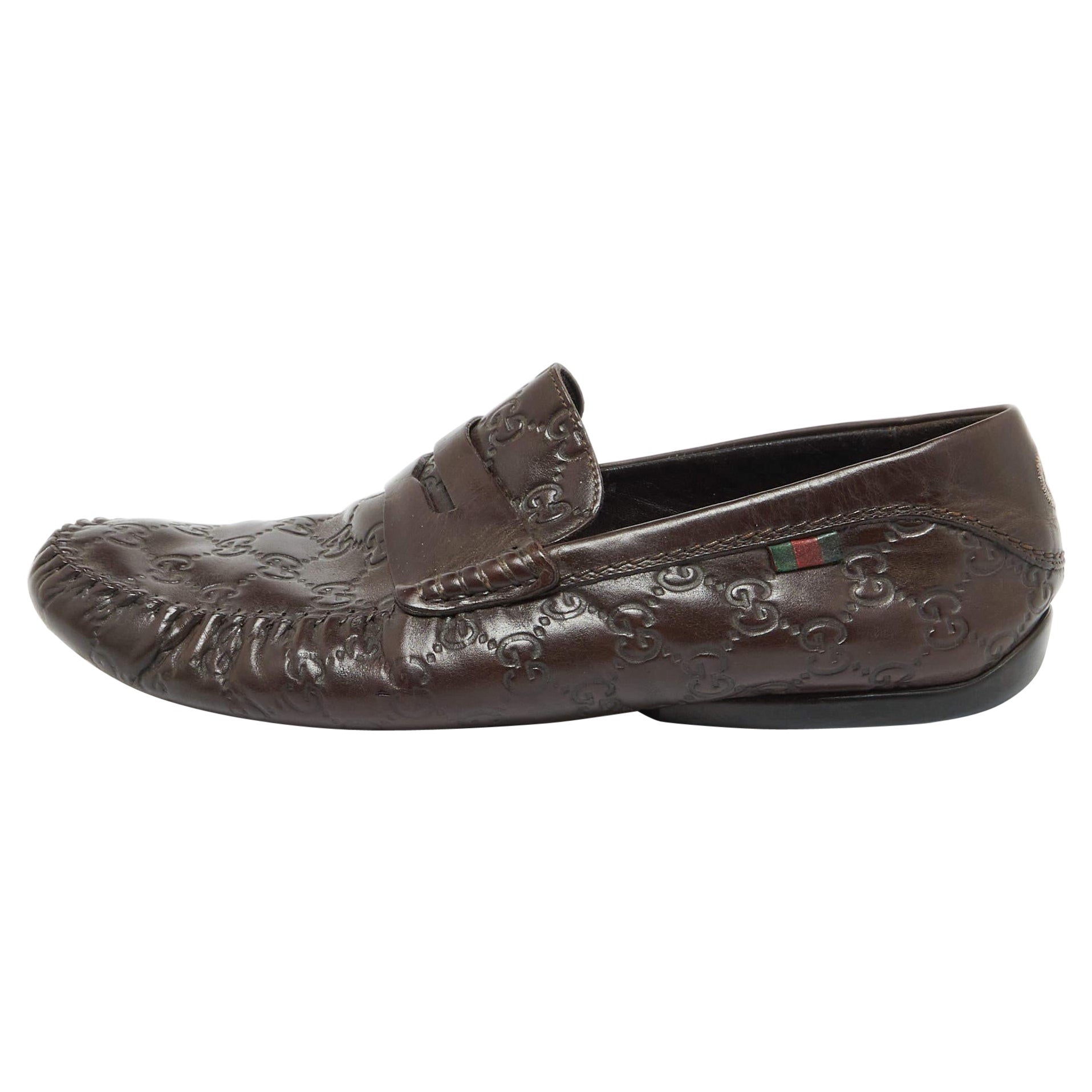 Gucci Brown Guccissima Leather Penny Slip On Loafers Size 43