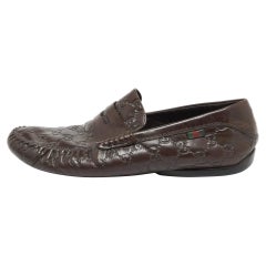 Gucci Mocassini Penny Slip On in pelle marrone Guccissima Taglia 43