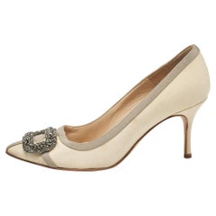 Escarpins gotrians Manolo Blahnik crème/gris en toile et tissu, taille 36,5
