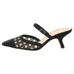 Dior Black Embellished Mesh Dior Capture Ankle Strap Mules Size 36.5