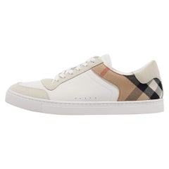 Burberry White/Beige Leather and House Check Canvas New Reeth Sneakers Size 45