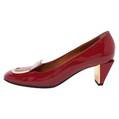 Fendi Burgundy Patent Leather Embellished Block Heel Pumps Size 38