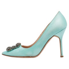 Manolo Blahnik Aqua Blue Satin Hangisi Pumps Size 38