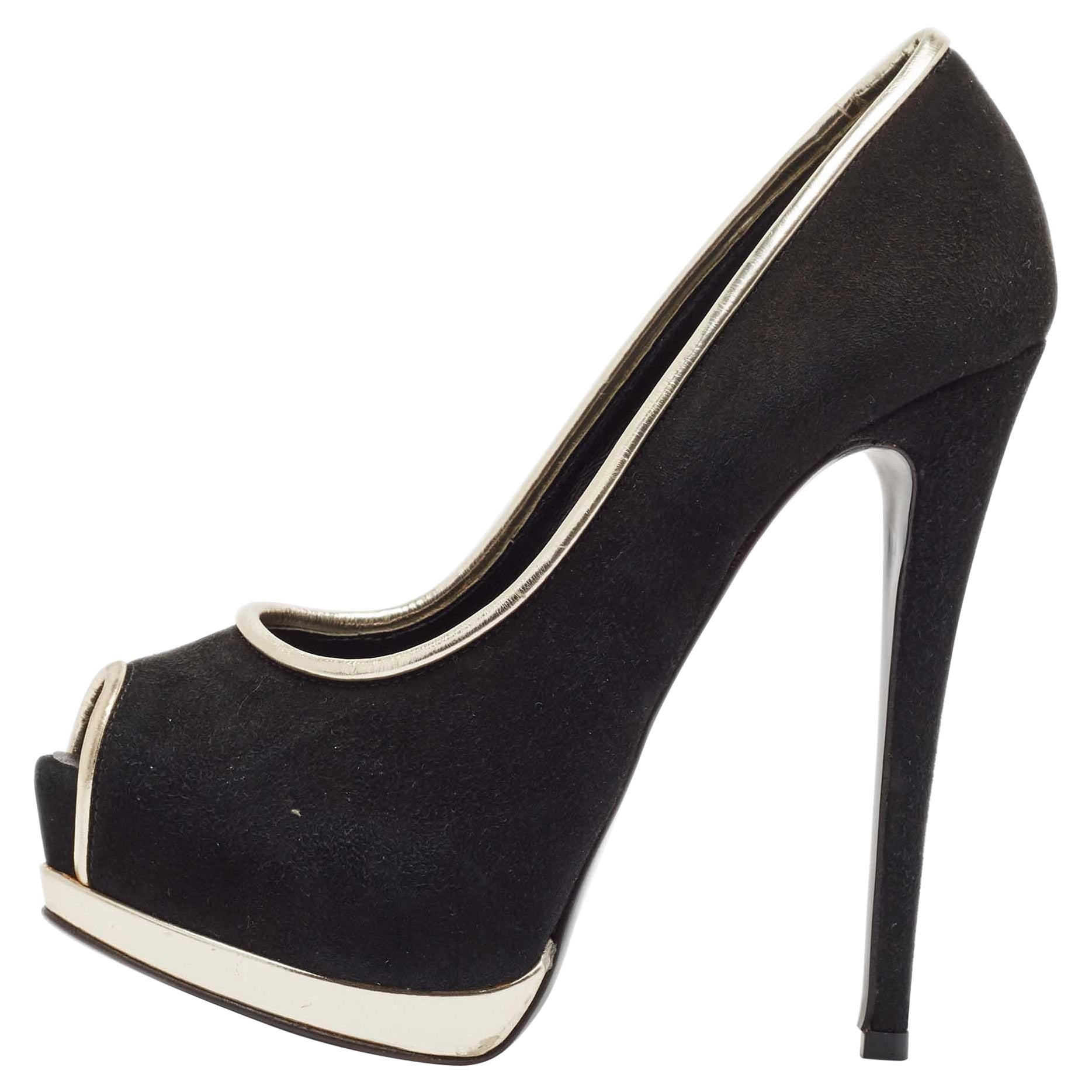 Giuseppe Zanotti Escarpins Peep Toe en cuir et daim noir Taille 35