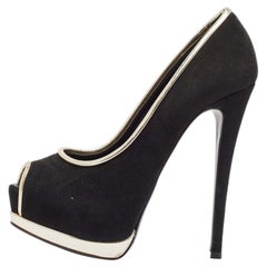 Giuseppe Zanotti Black Leather and Suede Peep Toe Pumps Size 35