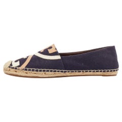 Tory Burch Navy Blue Canvas Poppy Espadrille Flats Size 40