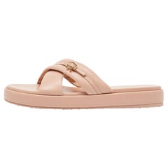 Gianvito Rossi Pink Leather Alima Slide Flats Size 41.5
