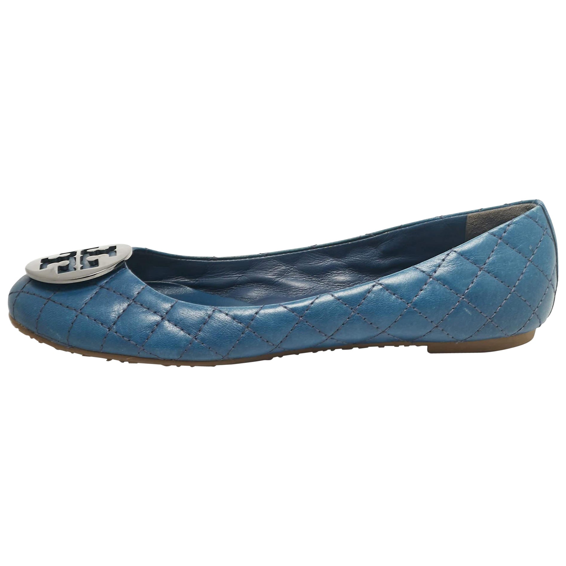 Tory Burch Blue Leather Ballet Flats Size 40 For Sale