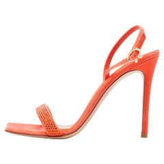 Gianvito Rossi Poppy Red Velvet Embellished Britney Sandals Size 38.5
