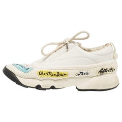 Dior White Leather Mesh Fusion Lace Up Sneakers Size 38