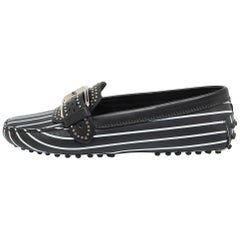 Tod's - Mocassins en cuir rayés noirs et blancs embellis, taille 37