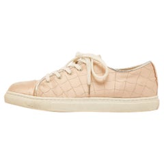 Charlotte Olympia Beige Leather and Satin Lace Up Sneakers Size 36
